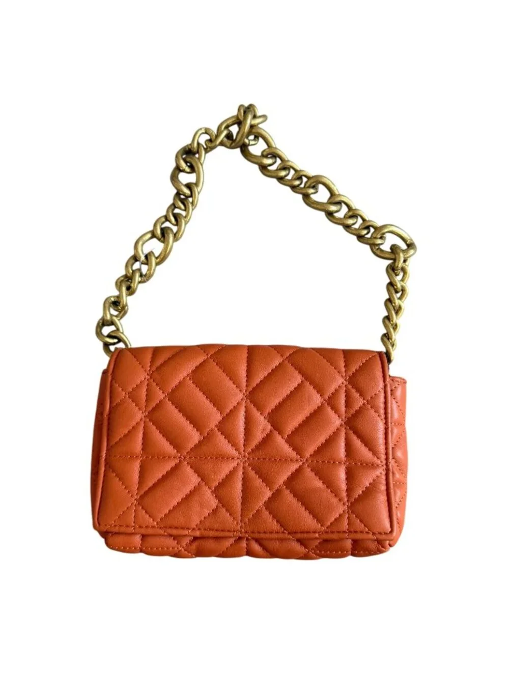 ZARA Orange Gold Chain Quilted Shoulder Bag